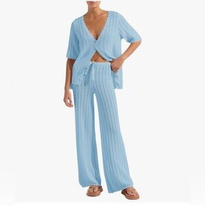 NWT BLUE CROCHET 2PC COVERUP PANT SET-S